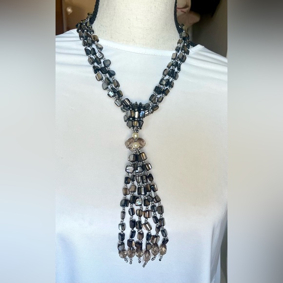 Abalone shell necklace, 3 strand alone or with tassel pendant- jewelry - Picture 5 of 16